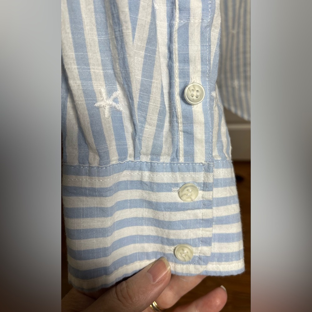 Lane Bryant Light Blue and White Striped Women’s Shirt with Embroidered Details - Picture 4 of 10